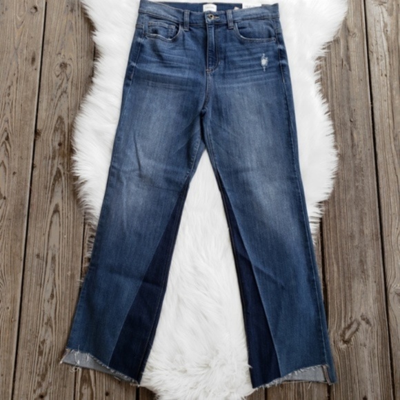 NEW HIGH RISE Flare Two Tone Raw Hem Jean - Picture 4 of 8